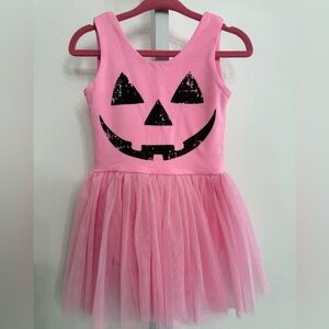 Pink Pumpkin Face Kids Bodysuit with Tulle Skirt